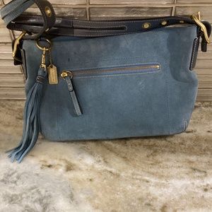 Blue suede coach purse